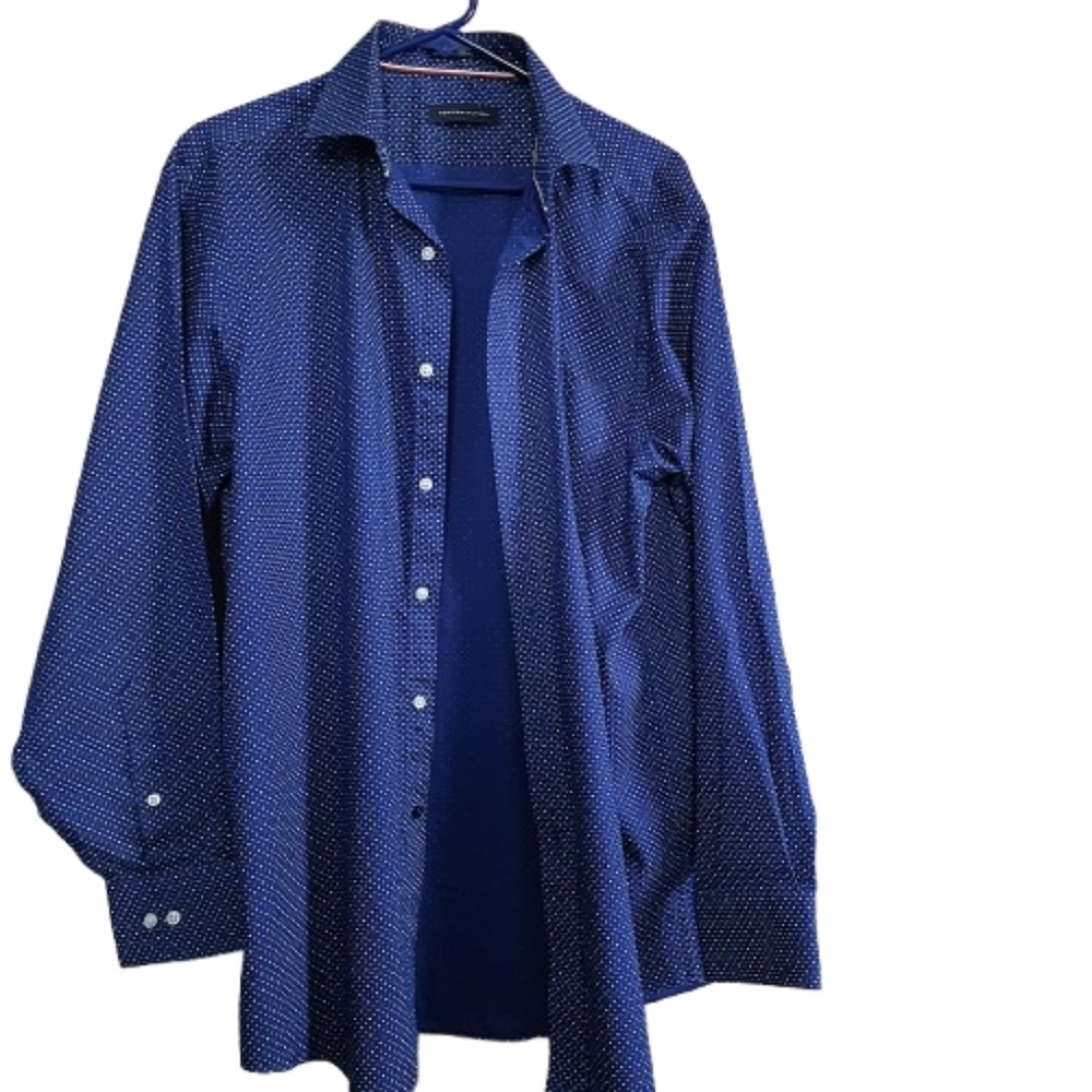 Mens XL Tommy Hilfiger Classic Cotton Academia Navy Polka Dot Button Down Shirt